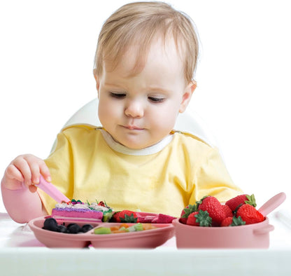 Dandat 24 Pcs Silicone Baby Feeding Set,6 Baby Toddler Suction Bowls 6 Divided Suction Plates with 6 Forks 6 Spoons, Utensils Set for Weaning Infant Feeding and Eating, 6 Styles (Elegant Color)