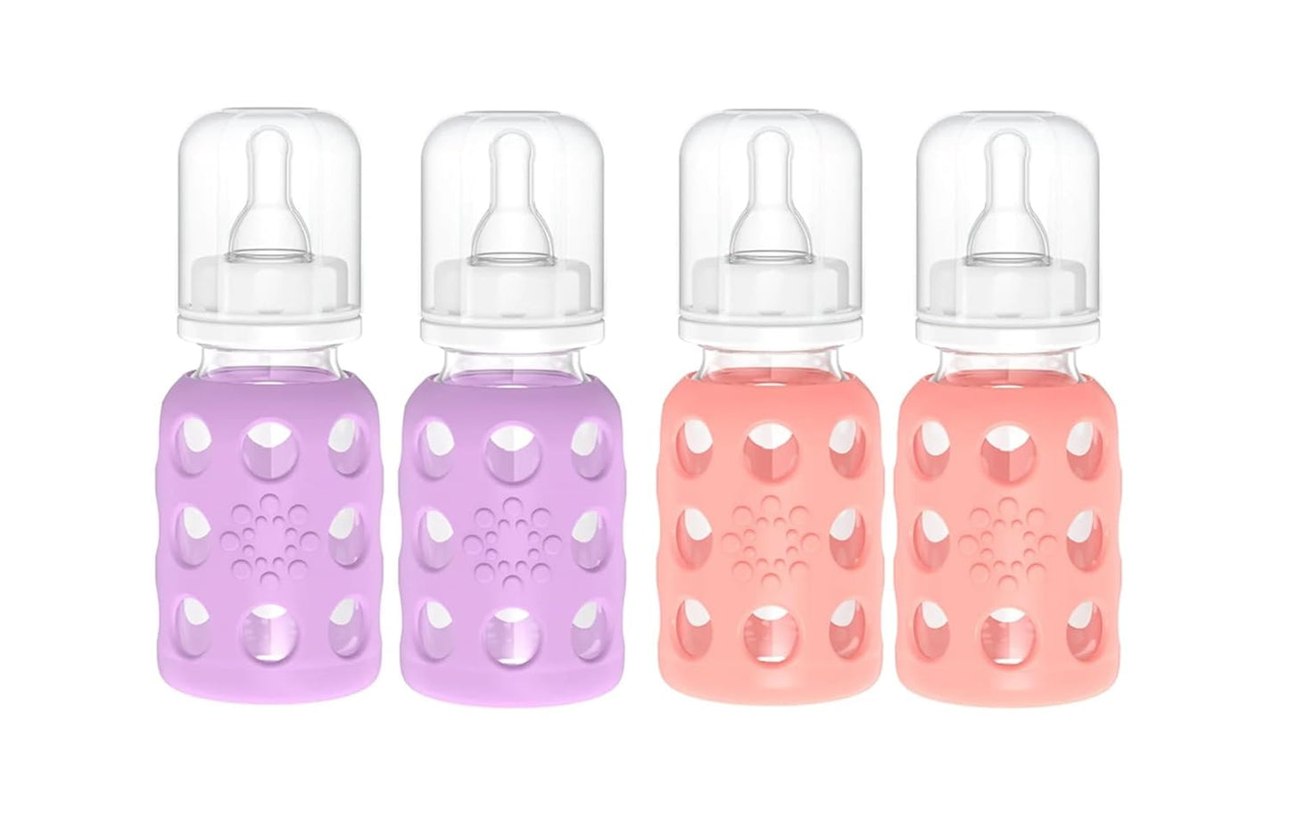 Lifefactory Glass Baby Bottle BPA Free | Protective Silicone Sleeve | 4 oz Pack of 2 | Cantaloupe, Banana