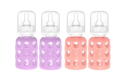 Lifefactory Glass Baby Bottle BPA Free | Protective Silicone Sleeve | 4 oz Pack of 2 | Cantaloupe, Banana