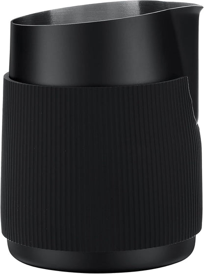 Normcore Handleless Milk Frothing Jug, Milk Pitcher 15.2 oz, Milk Frother Steamer Cup Stainless Steel Espresso Cup, Sharp Spout, Black, 450 ml