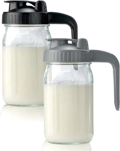 32oz Glass Pitcher with Lid & V-shaped Pour Spout - 1 Quart Breastmilk Pitcher Double Leak Proof, Creamer Container for Sun Tea, Juice, Cold Brew Coffee, Breastmilk Storage Container