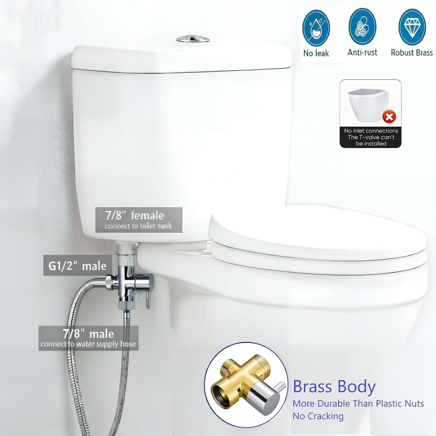 Handheld Bidet Sprayer & Muslim Shower Kit with Storage Shelf, Brass T-Valve, Adjustable Pressure, No Drip, Easy Install Toilet Bidet for Hygiene, Feminine Care, Diaper & Pet Wash, Ceruleanix