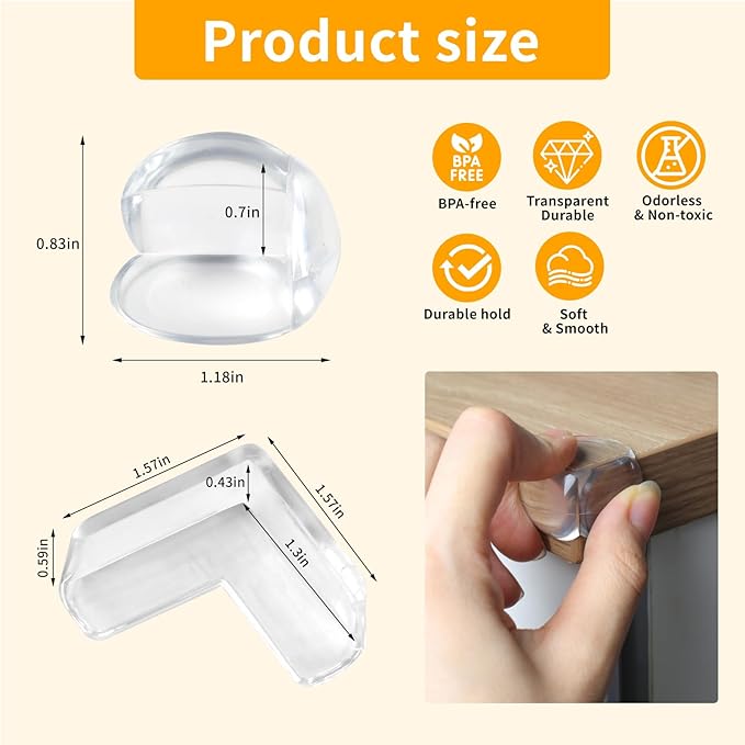 Rindion 40 Pack Corner Protector Baby, 2 Shapes Baby Proof Corners and Edges, Clear Table Corner Covers Baby, Baby Corner Protector Guards, Corner Guards for Table Edges & Sharp Corners