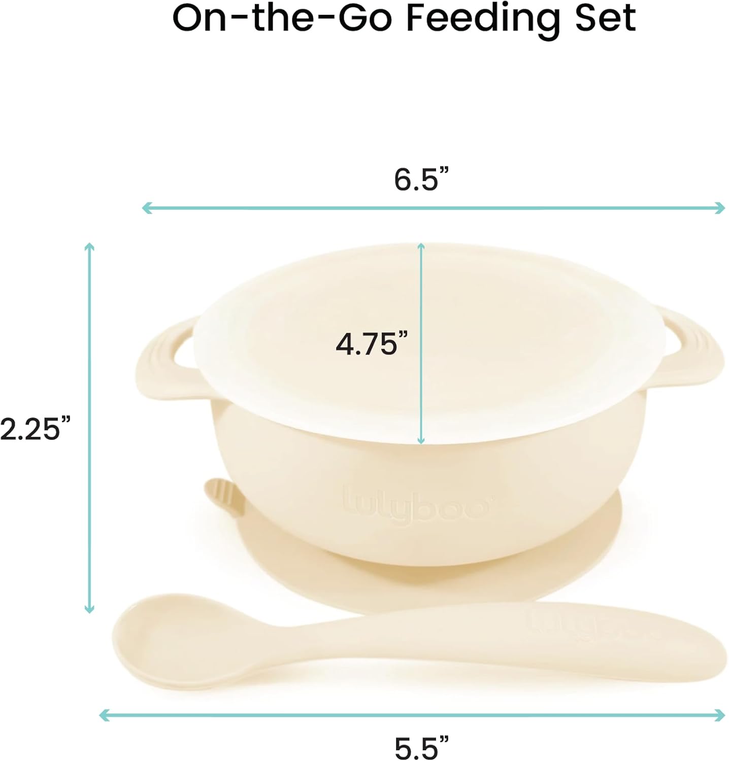 Lulyboo Silicone Baby Feeding Bowl with Handles, Lid & Spoon - Packable, Spill-Proof, Dishwasher Safe, Non-Slip Suction, for Toddlers 6+ Months (Ivory)