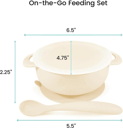 Lulyboo Silicone Baby Feeding Bowl with Handles, Lid & Spoon - Packable, Spill-Proof, Dishwasher Safe, Non-Slip Suction, for Toddlers 6+ Months (Ivory)