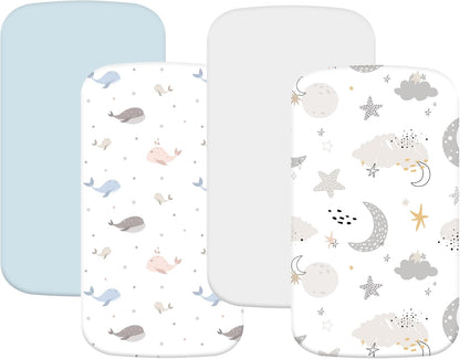 4 Pack Bassinet Sheets (19" x 33"), Compatible with Baby Delight, BabyBond, Dream On Me and Most Rectangle Bedside Sleeper Bassinet Mattress, Soft and Skin-Friendly, Mint Green and Color Rainbow