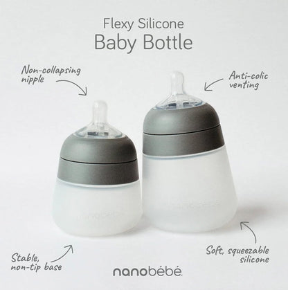 Nanobebe Flexy Silicone Baby Bottle, Anti-Colic, Natural Feel, Non-Collapsing Nipple, Non-Tip Stable Base, Easy to Clean 4-Pack, Pink/White, 5 oz
