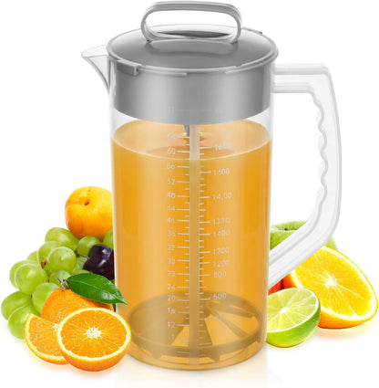 2 Quart/64oz Mixing Pitcher with Adjustable Plunger & Lid - BPA-Free, Drink Container for Juice, Formula, Tea - Wide Mouth, Easy Clean, Vortex Mixing Technolog