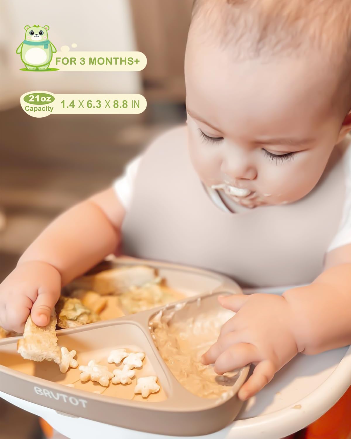 Toddler Suction Plates for Baby, Food Grade Platinum Silicone Baby Plates BPA Free, Divided Suction Toddler Plate Dishes and Spoon Set for Self Feeding, Deeper Design, Dishwasher Safe