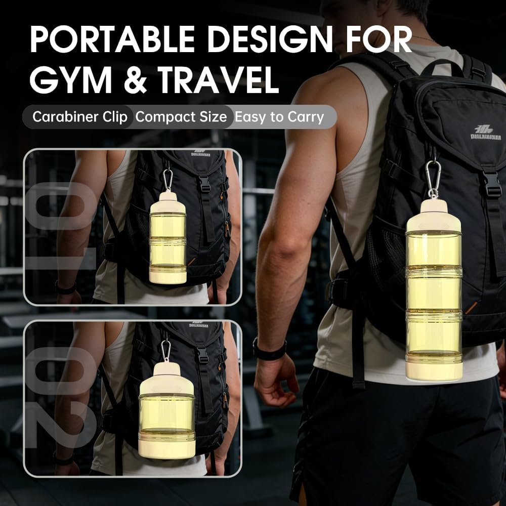 BYLWORKOUT 3-Layer Protein Powder Travel Container with Funnel and Keychain | Portable Food Storage Organizer for Gym, Fitness, Kitchen, Camping, Hiking, and Travel (Ink Blue)