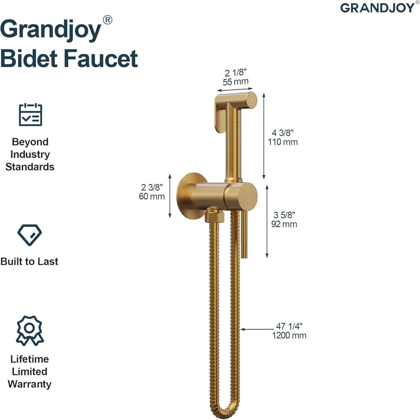 Brushed Gold Hot & Cold Handheld Bidet Sprayer for Toilet, Adjustable Water Pressure Control, 47-Inch Stainless Steel Hose Wall Mount Bidet Faucet for Feminine Wash & Cloth Diaper
