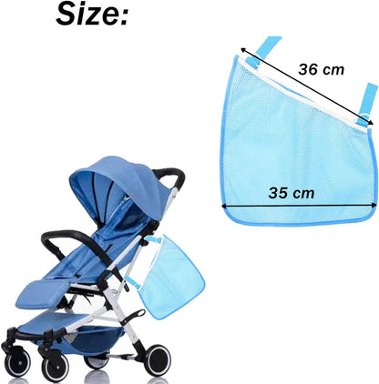 2 Pack Portable Side Sling Stroller Cargo Net ,Non-Slip and Adjustable Straps Storage Mesh Bag ,Food Storage , Storage Bag for Baby Stroller Cargo Mesh Bag Storage Universal Stroller Organizer (Blue)