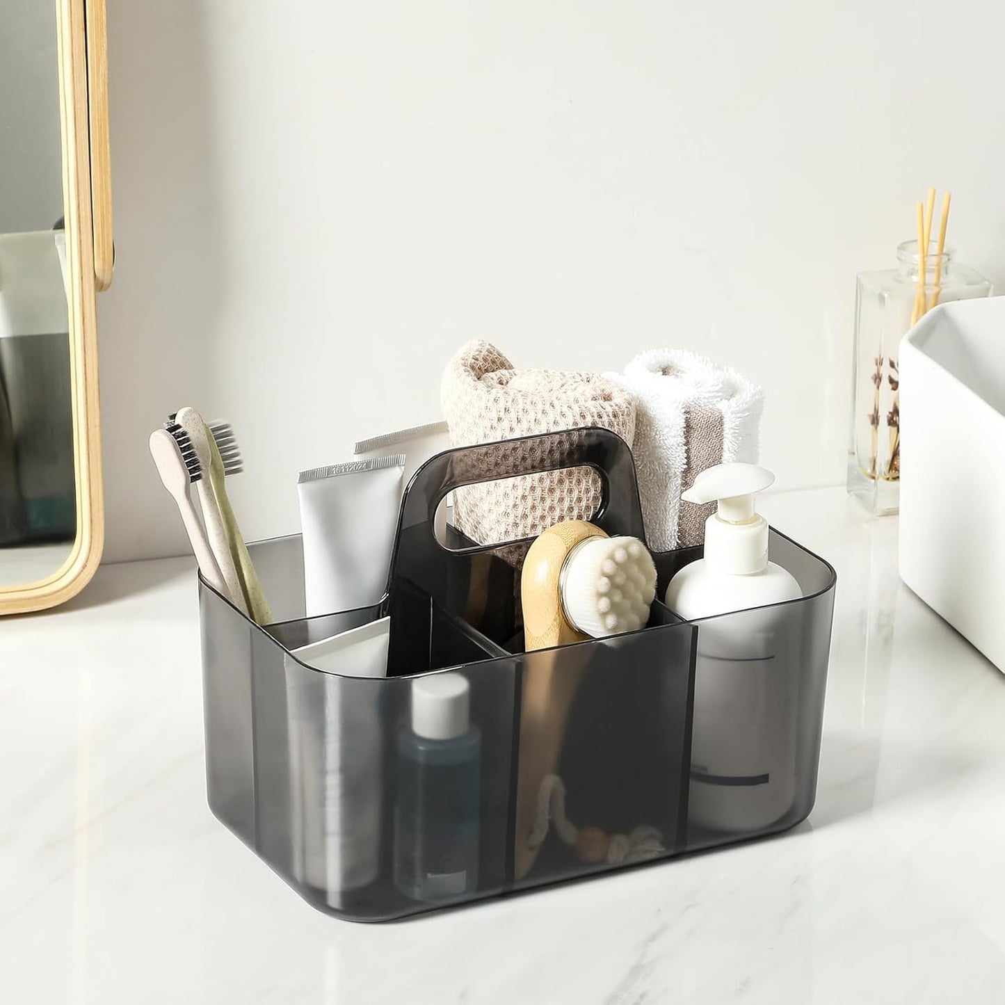 Multiuse Caddy Organizer with Handle, Portable Divided Plastic Tote Bin - Art Craft, Stationary Pen Marker Crayons, Makeup Hair Supplies Storage - Bathroom, Classroom, Dorm, Office, Desk Holder - Pink