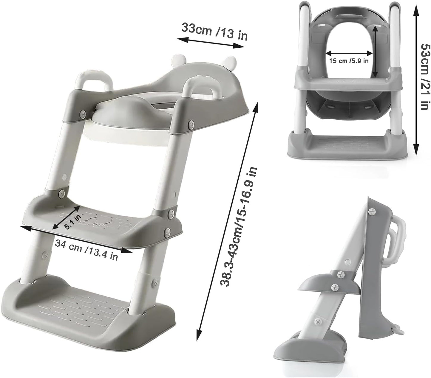 PandaEar Toilet Potty Training Seat with Step Stool Ladder, Comfortable Safe Potty Seat with Anti-Slip Pads Ladder for Kids Boys Girls Toddlers (Grey)
