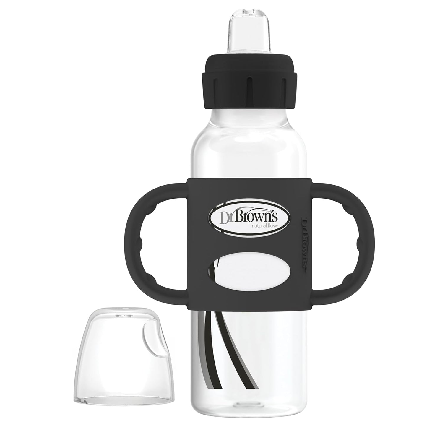Dr. Brown's Milestones Narrow Sippy Spout Bottle with 100% Silicone, Easy-Grip Handles and Soft Sippy Spout, 8oz/250mL, Light Pink and Ecru, 2-Pack, 6m+