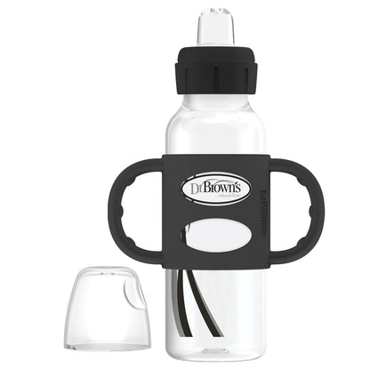 Dr. Brown's Milestones Narrow Sippy Spout Bottle with 100% Silicone, Easy-Grip Handles and Soft Sippy Spout, 8oz/250mL, Light Pink and Ecru, 2-Pack, 6m+