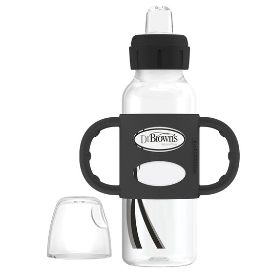 Dr. Brown's Milestones Narrow Sippy Spout Bottle with 100% Silicone, Easy-Grip Handles and Soft Sippy Spout, 8oz/250mL, Light Pink and Ecru, 2-Pack, 6m+