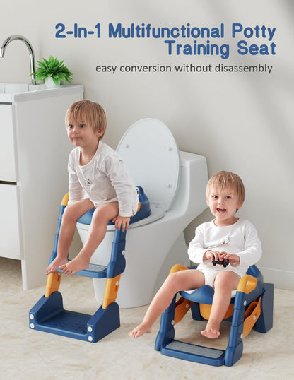 Potty Training Seat, Toddler Potty Training Toilet, Upgrade 2 In 1 Toddler Toilet Seat with Steps Stool Splash Guard and Anti-Slip Pad Soft Cushion, Potty Seats for Toddlers Baby Kids (Pink)