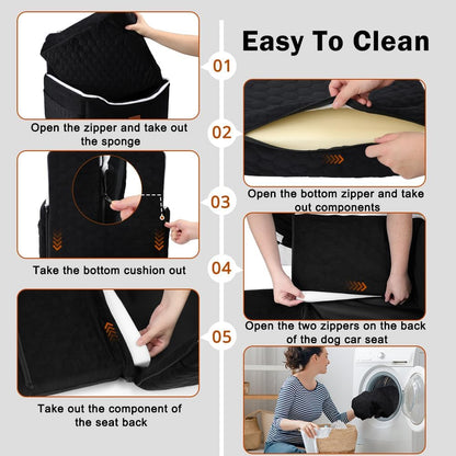 SZEE Dog Car Seat for Small/Medium Sized Dogs up to 35 lbs, Dog Booster Car Seat with Detachable Protective Leather Cover, Save Cleaning Effort, Reclinable Backrest (Black)