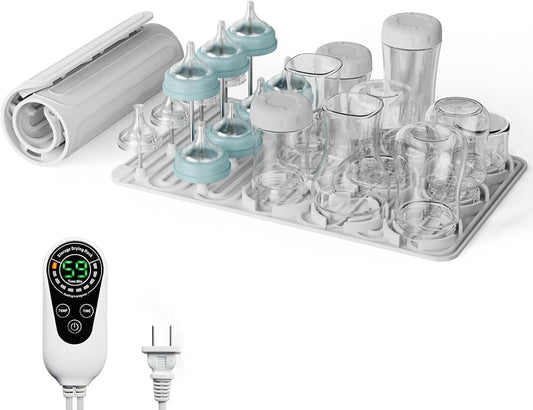 Baby Bottle Drying Rack, Electric Bottles Rack Dryer with Heating & Timer, Fast Dry Silicone Bottle Storage Organizer, Space Saving Kitchen Bottle Rack Dryer for Bottles and Pacifiers