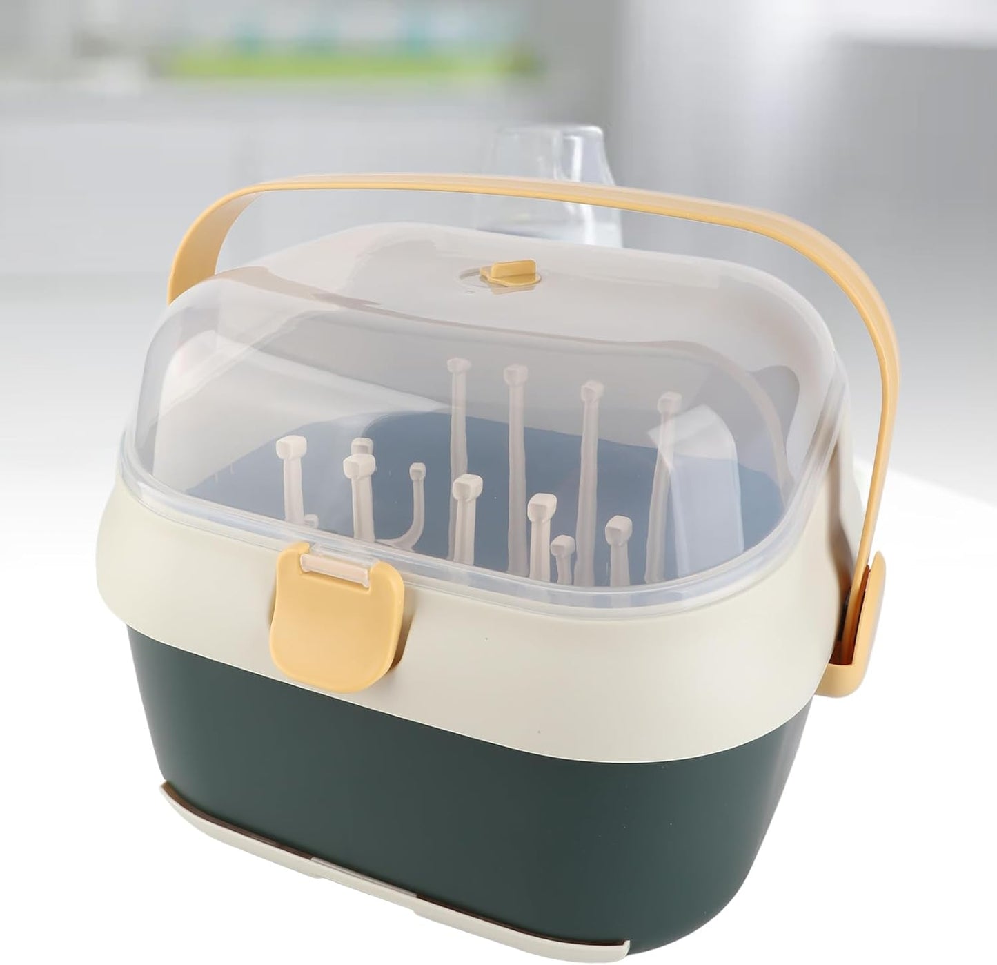 Baby Bottle Drain Rack, Feeding Cup Holder, Portable Large Capacity Toddler Bottles Storage Box with Lid Cover, Multifunctional Anti Dust Cutlery Storage Drying Rack for Teats, (Purple)
