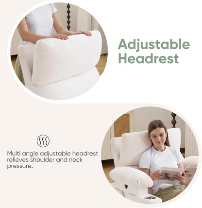Rocking Chair Nursery with Adjustable Armrest for Breastfeeding, Glider Recliner Nursery Chair with Massage and Heat, Power Swivel Rocker Recliner with Adjustable Headrest, Corduroy, Beige