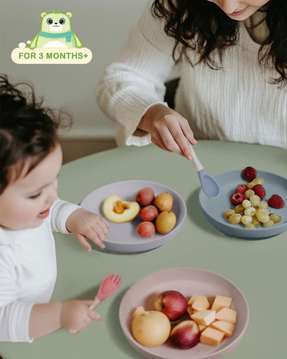 Classic Suction Toddler Plates 3 PCS, Food Grade Silicone Baby Plate with Suction BPA Free, Deeper Feeding Dishes for Toddler Kids Baby, Dishwasher Safe