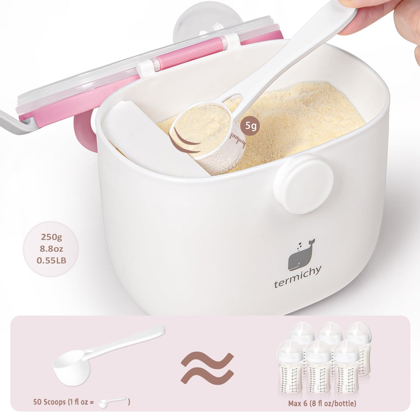 Termichy Baby Formula Dispenser, Portable Formula Dispenser Container with Scoop and Carry Handle for Travel Outdoor Activities for Baby Infant, 500ml