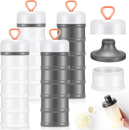 Baderke 4 Pcs Protein Powder Container 5 Layers Stackable Leakproof Container Powder Dispenser with Funnels Stand Keychain Flour Canister for Workout Fitness(Black, White, Blue, Pink)