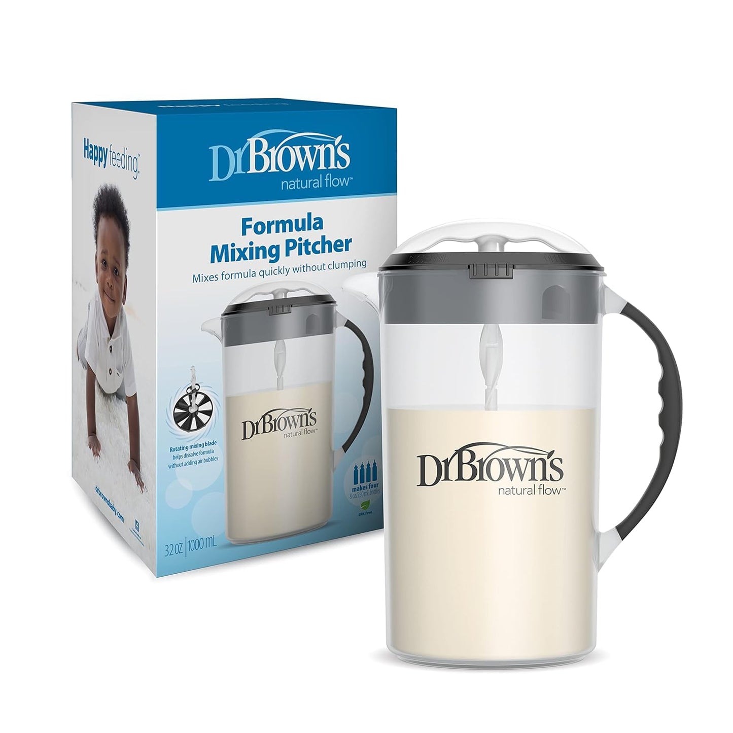 Dr. Brown's Insta-Prep Warm Water Dispenser with Baby Formula Mixing Pitcher, 36oz Black