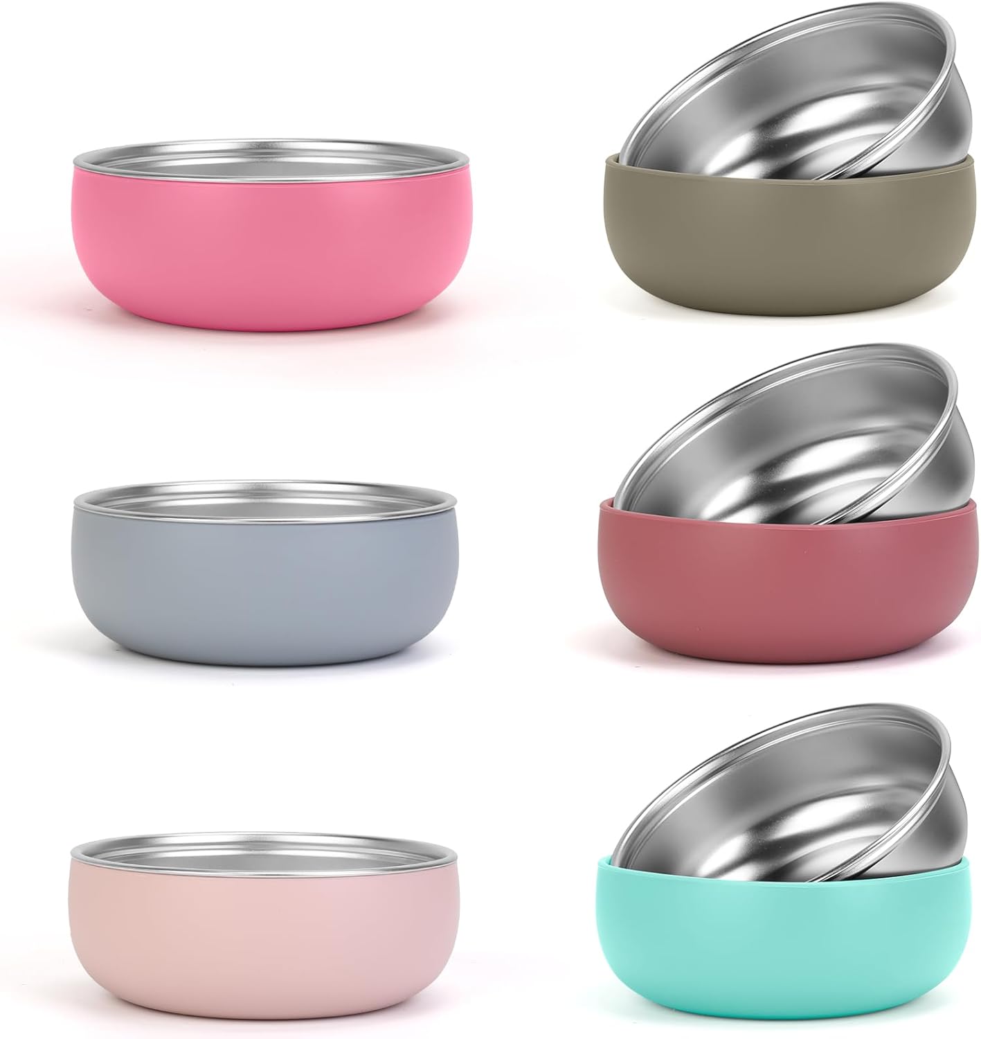 ShineMe Stainless Steel Bowls, 6 pack Snack Containers with Removable Colorful Silicone Sleeves, Unbreakable Kids Bowls for Icecream, Soup, Cereal, Yogurt...