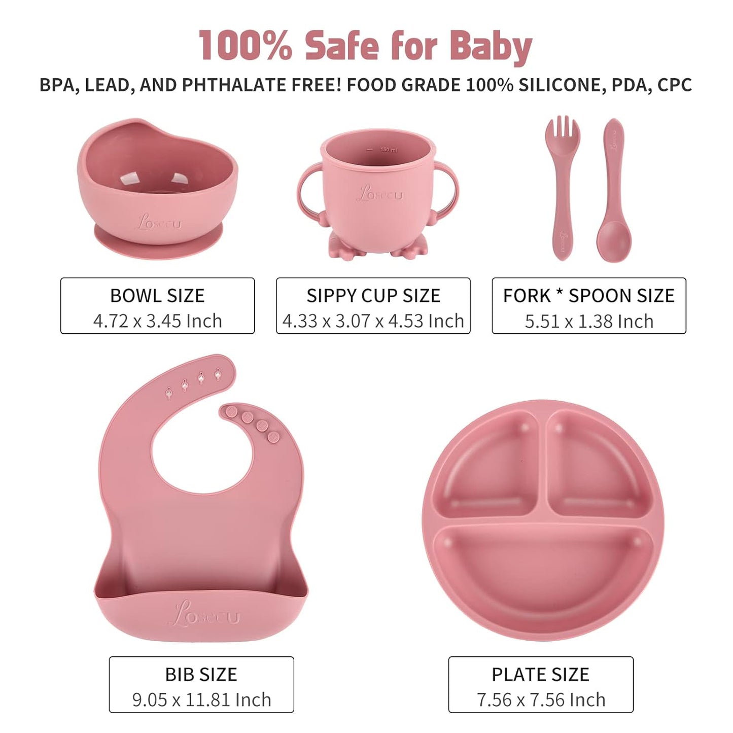 Silicone Feeding Set|Baby Led Weaning Supplies|Suction Plate Bowl Set with Bib, Spoon, Fork, Sippy Cup|Feeding Eating Supplies BPA Free