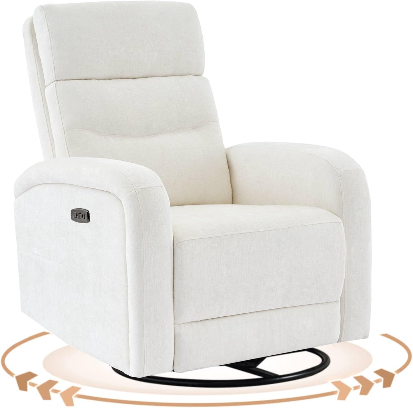 Power Swivel Rocker Recliner Chair for Nursery, Swivel Reclining Rocking Chairs, Electric Glider for Living Room, Upholstered Recliner Chairs for Bedroom, Corduroy White