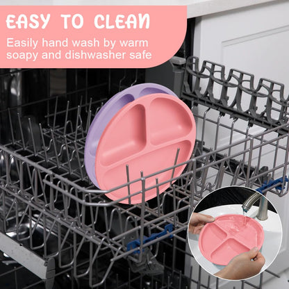 Vicloon Toddler Plates, 3 Pcs Silicone Baby Plates, BPA Free Suction Plates with Lids for Babies and Toddlers, Suction Plate Feature, Divided Plate Design,Toddler Plate Microwave&Dishwasher Safe