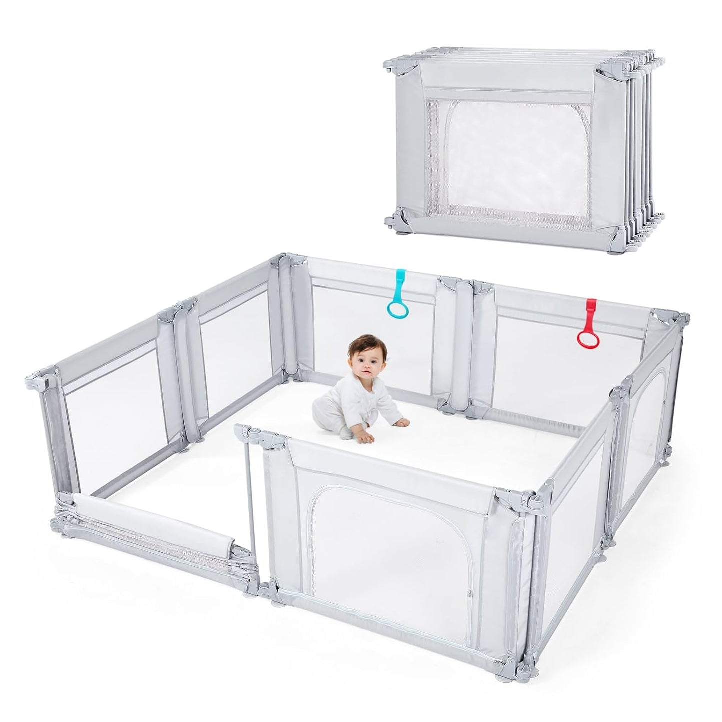 Doradotey Baby Playpen, Shape &Size Adjustable Large Baby Playard for Babies and Toddlers, Foldable Playpen Fence Indoors Play Center Yards, Breathable Mesh Anti-Fall Play Pen 79x71, Cream