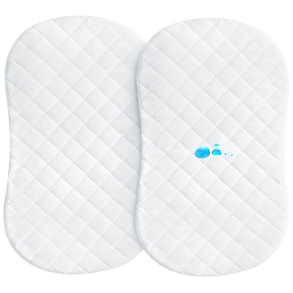 Bassinet Mattress Pad Cover Fit for Baby Delight/Mika Micky/Dream On Me Lotus/ANGELBLISS/KoolerThings (3 in 1) Bedside Sleeper, Waterproof Bassinet Mattress Protector Quilted Bassinet Sheets 2 Pack