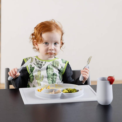 ezpz Mini Mat (Blush) - 6 -12 Months+ - 100% Silicone Suction Placemat + Divided Plate with Three Compartments - Supports Baby-Led Weaning - Designed for Highchair, Table, and Travel