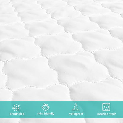 Crib Mattress Protector Sheets Fitted Waterproof Mattress Pad Cover, Noiseless & Machine Wash 100% Absorbent Mattress Protector Sheet Quilted White, 52" x 28", 2 Pack