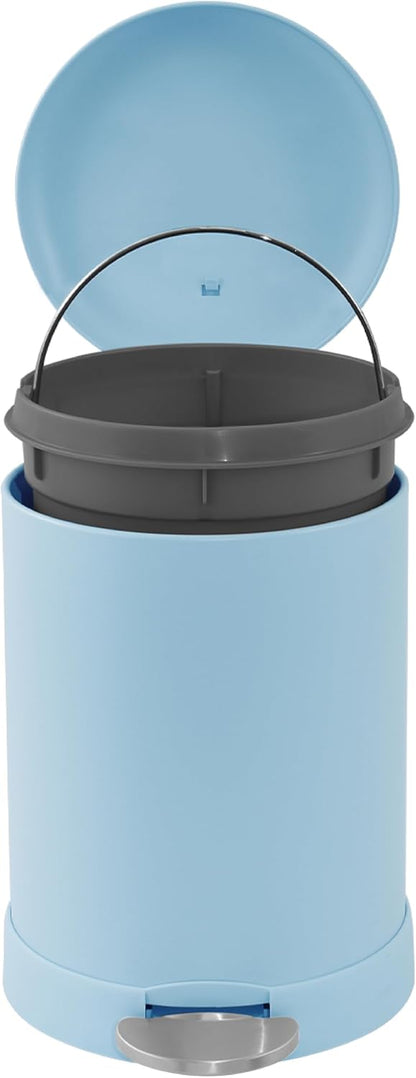 Glad Small Trash Can, 1.2 Gallon | Round Stainless Steel Garbage Bin with Soft Close Lid & Step Foot Pedal | Metal Waste Basket with Removable Inner Bucket, Stainless, 8 x 9.5 x 12 inches