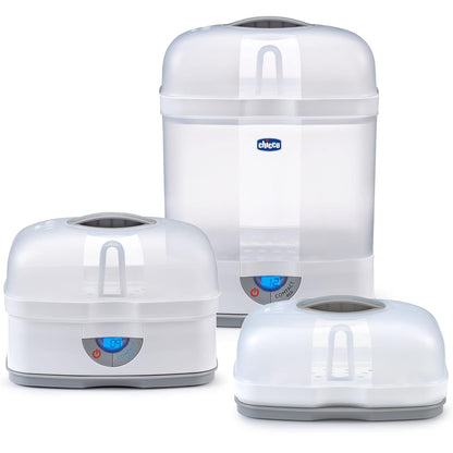 Chicco 3-in-1 Modular Electric Steam Sterilizer for Baby Bottles, Feeding Accessories, and More | Eliminates 99.9% of Germs | 3 Configurations | Automatic Shut-Off and Quiet Operation