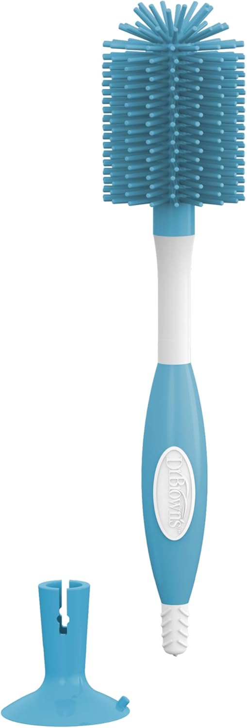 Dr. Brown's Soft Touch No Scratch Baby Bottle Cleaning Brush Nipple Cleaner with Stand and Storage Clip, BPA Free, Blue 1-Pack