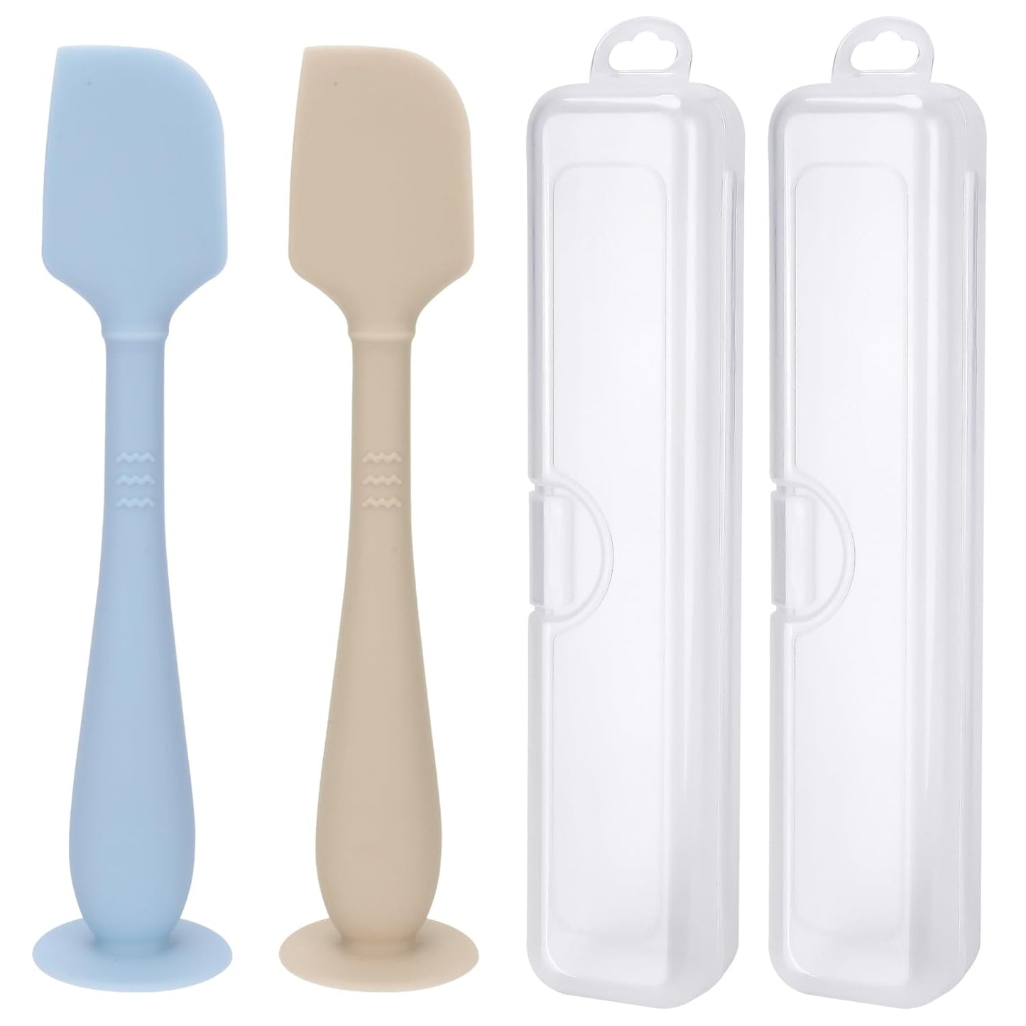 2 Pack Diaper Cream Spatula with Hygienic Travel Case, Butt Spatula Baby with Suction Base, Baby Butt Paste Spatula, Soft Silicone Diaper Rash Cream Applicator Large Size (Blue & Offwhite)