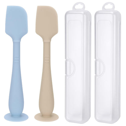 2 Pack Diaper Cream Spatula with Hygienic Travel Case, Butt Spatula Baby with Suction Base, Baby Butt Paste Spatula, Soft Silicone Diaper Rash Cream Applicator Large Size (Blue & Offwhite)