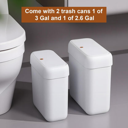 funest Bathroom Small Trash Can with Lid,10L / 2.7 Gallon Slim Garbage Bin Wastebasket with Press Top Lid for Bedroom,Rv,Office,Kitchen,Craft Room