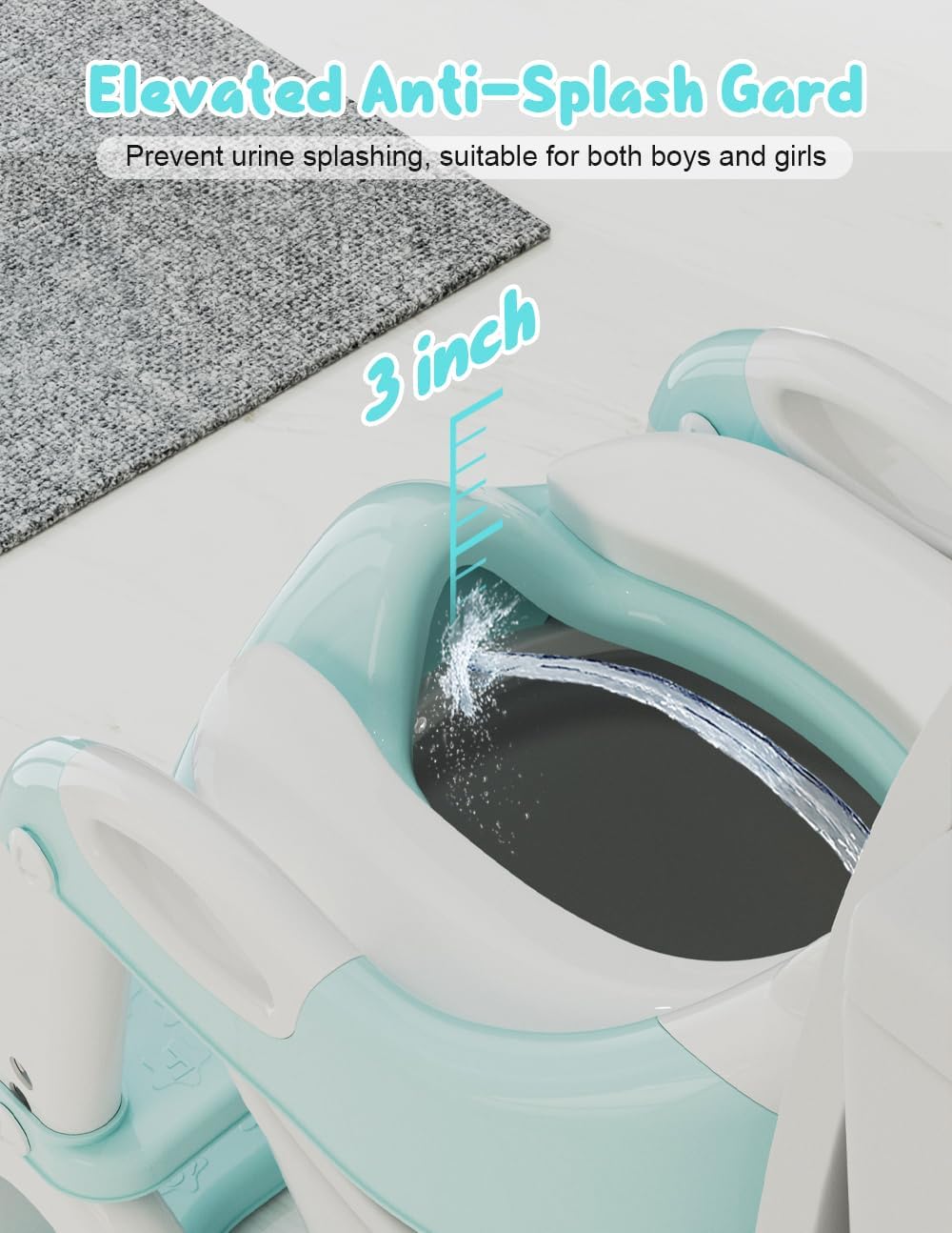 Potty Training Seat with Step Stool, Toddler Potty Training Toilet Seat with Non-Slip Step Splash Guard Safety Handles and Waterproof Cushion, 2 In 1 Toddler Potty Seat