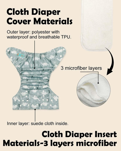 ALVABABY Baby Cloth Diapers 6 Pack with 12 Inserts Cloth Diaper Covers Adjustable Washable Reusable for Baby Girls and Boys