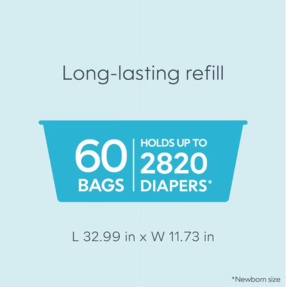 Diaper Genie Easy Roll Refill | 30 Bags Per Refill | Holds Up to 1410 Newborn Diapers | Odor Control | Diaper Pail Refill Bags | Fits Diaper Genie Signature & Platinum Pails