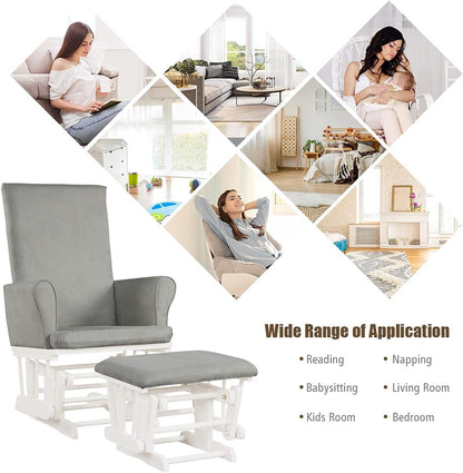 Costzon Baby Glider and Ottoman Cushion Set, Wood Baby Rocker Nursery Furniture for Napping, Nursing, Reading, Upholstered Hoop Glider & Ottoman Comfort Nursery Chair w/Padded Armrests (Pink)