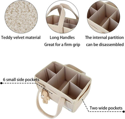 Buzz&Bloom Baby Teddy Diaper Caddy Organizer, Stylish Storage Basket for Newborn Essentials and Diaper Station, Gift for Baby Shower and Registry Must-Have (Beige)