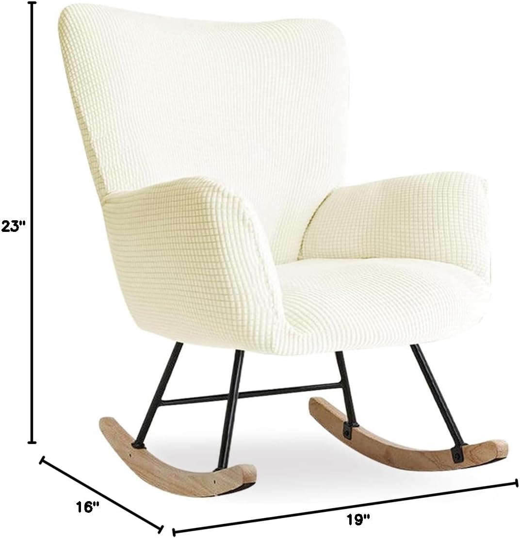 Nursery Rocking Chair Cover Stretch Glider Chair Covers Jacquard Modern Reading Chair Slipcover Rocking Accent Armchair Protector for Living Room Nursery Bedroom, Beige